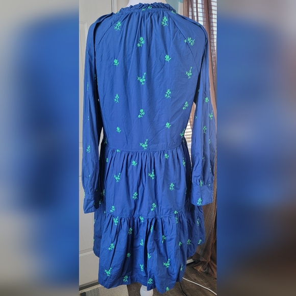 Hatley Maddie Popover Dress Women's S Blue w/Green Embroidered Floral 100% Cotto - Picture 3 of 16